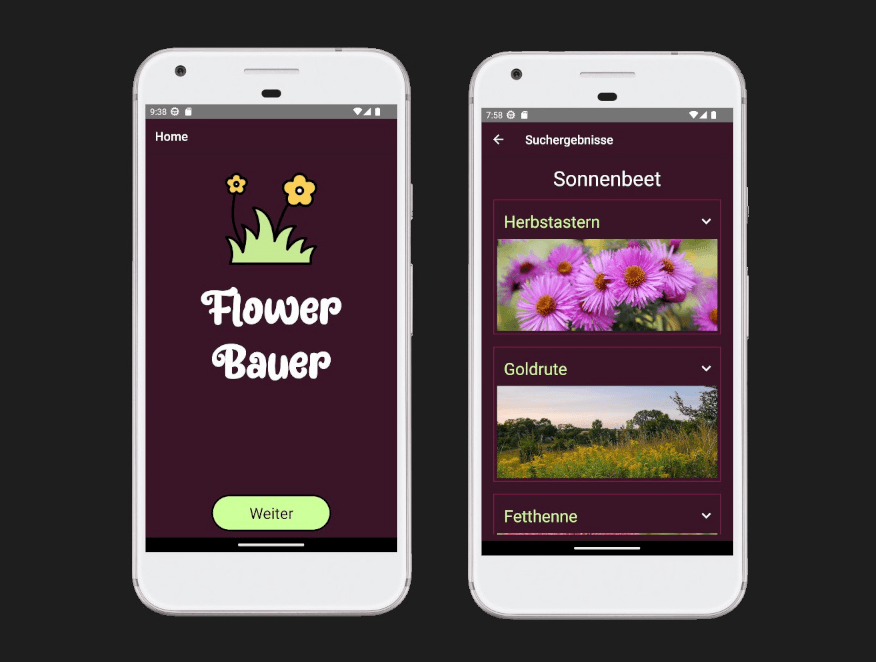 Handy mit Flower Bauer App auf dem Display